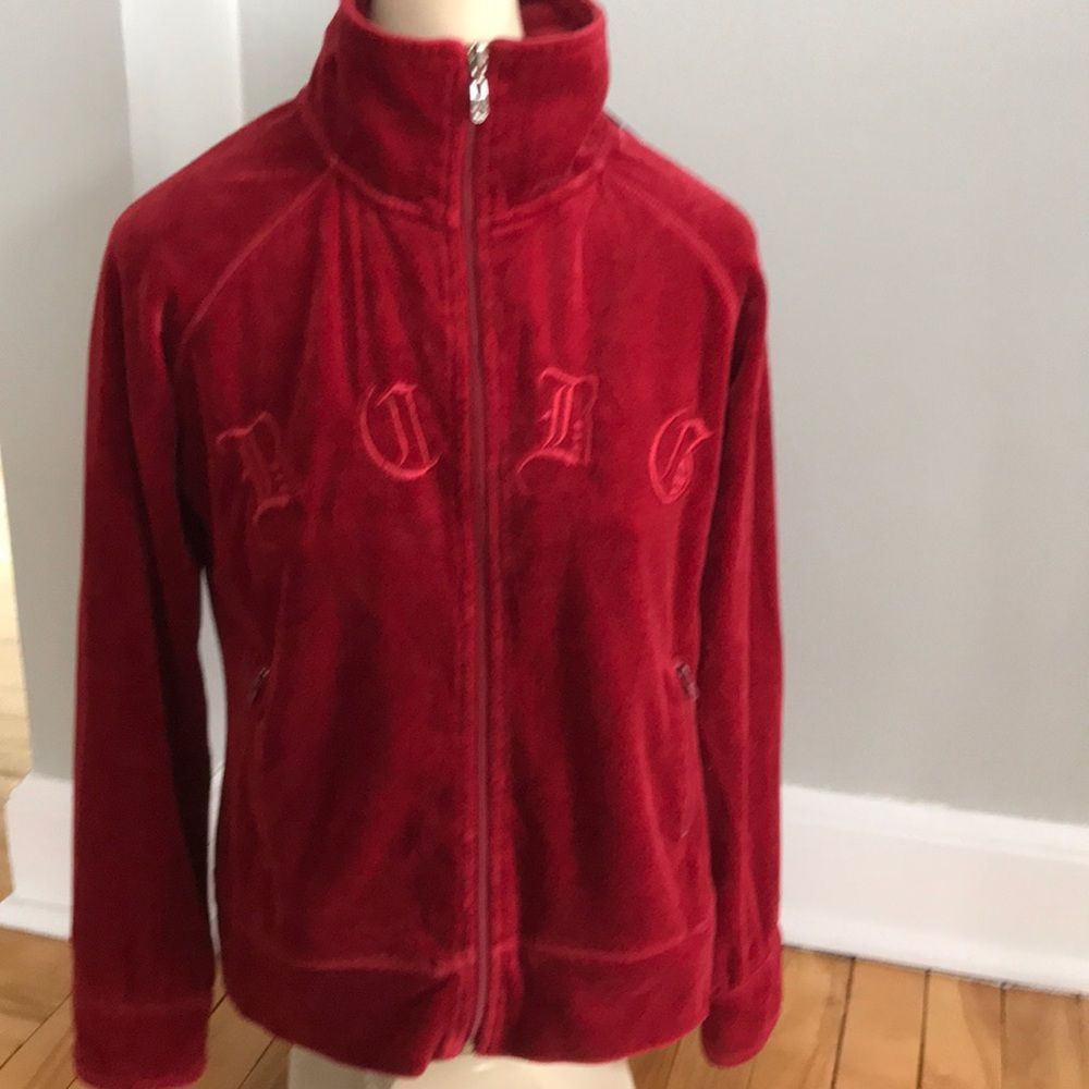 BCBGMAXAZRIA deep red velour zip front sweatshirt